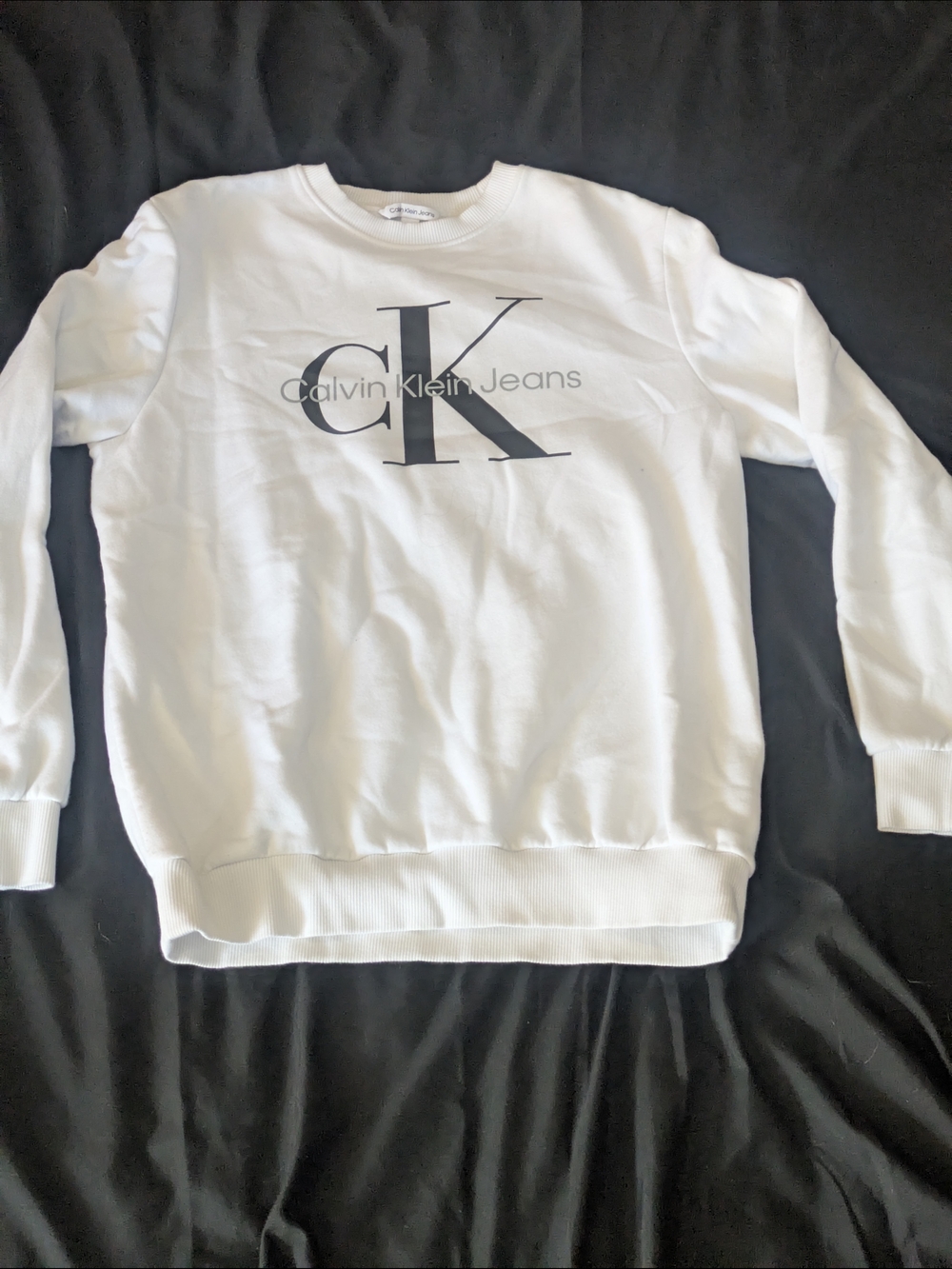 Calvin Klein Jeans White Crewneck with Large Black CK Print